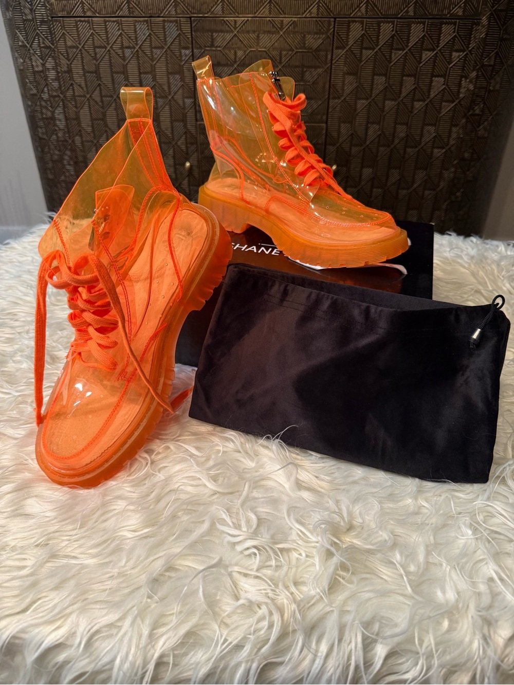 Transparent Orange Lace-Up Women's Boots